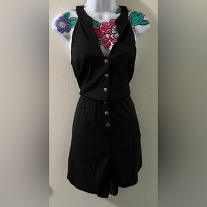 Bebe Black Gold Chain Back Romper